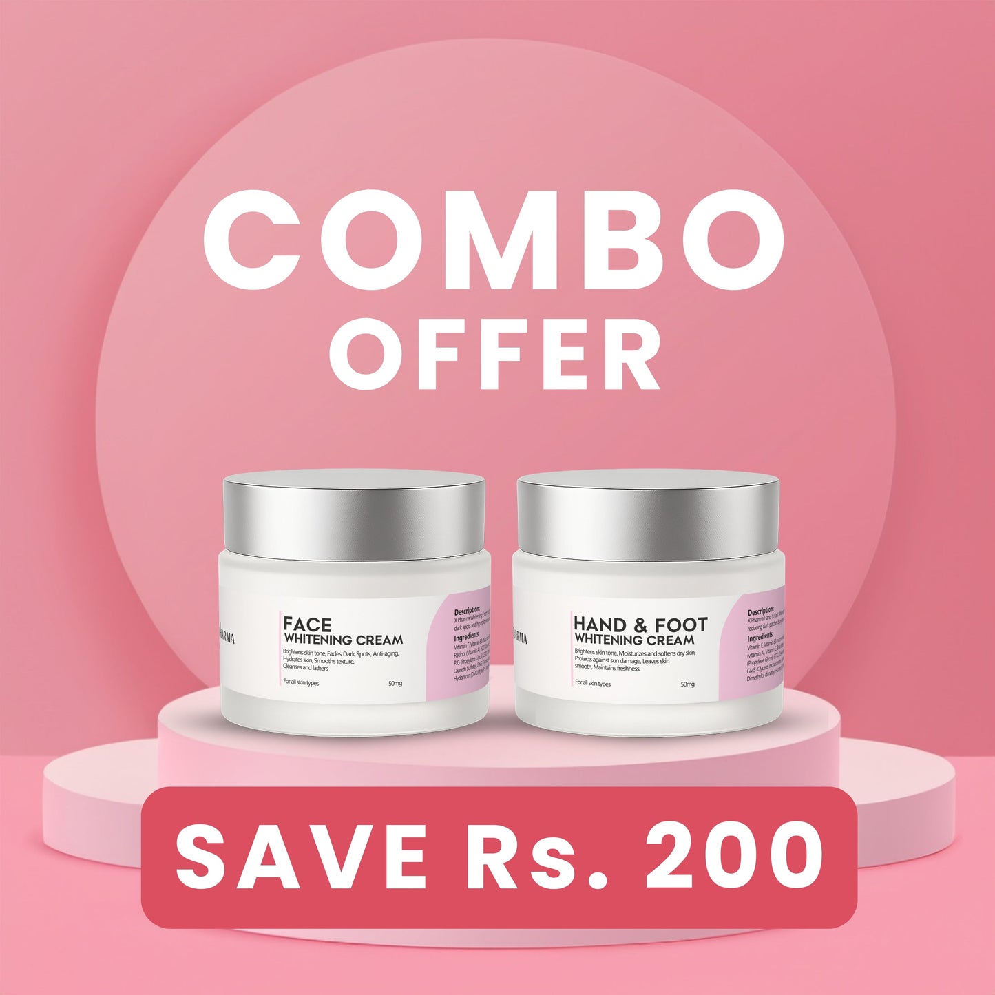 Glow & Go Whitening Combo – Face & Hand-Foot Cream Pack (Save Rs. 200!) X Pharma